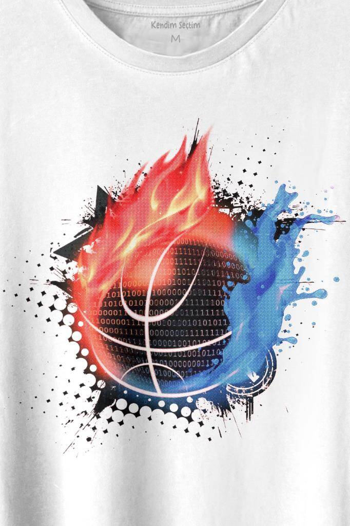 Fire Meteor Basketball Ateş Topu Baskılı Tişört Unisex (1)