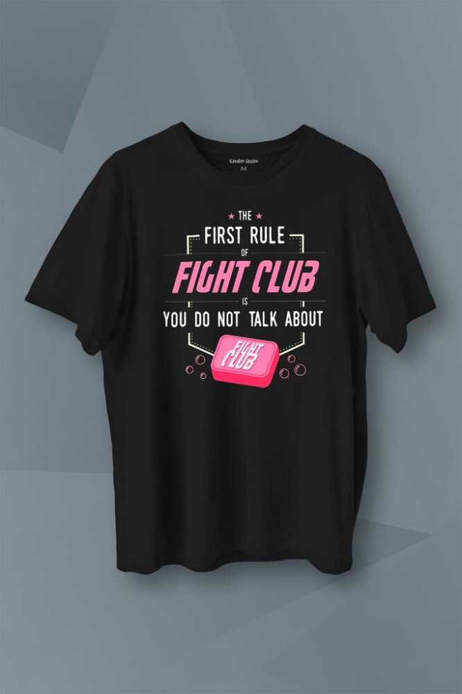 First Rule Of The Fight Club İlk Kural Baskılı Siyah Tişört Unisex