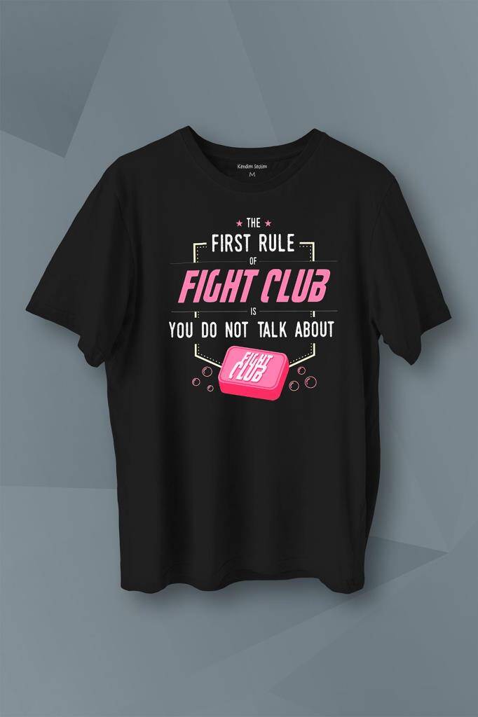 First Rule Of The Fight Club İlk Kural Baskılı Siyah Tişört Unisex