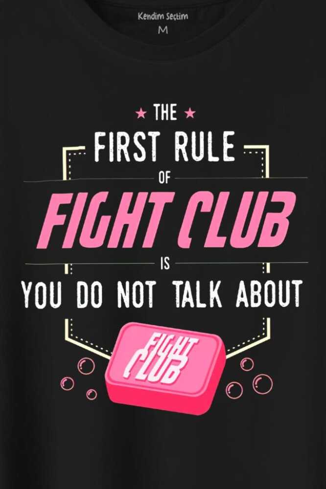 First Rule Of The Fight Club İlk Kural Baskılı Siyah Tişört Unisex (1)