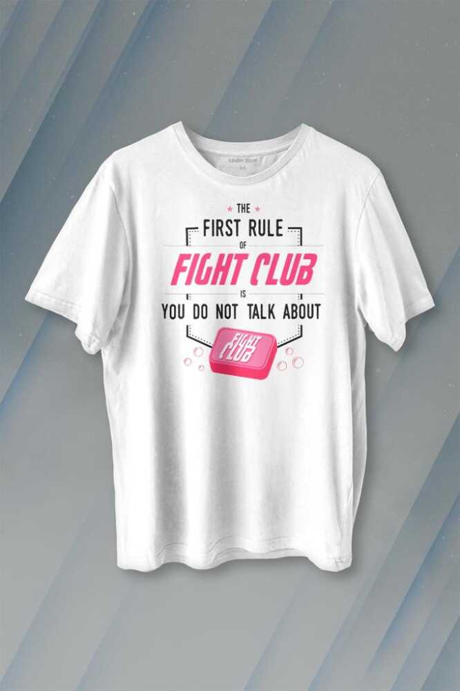 First Rule Of The Fight Club İlk Kural Baskılı Beyaz Tişört Unisex