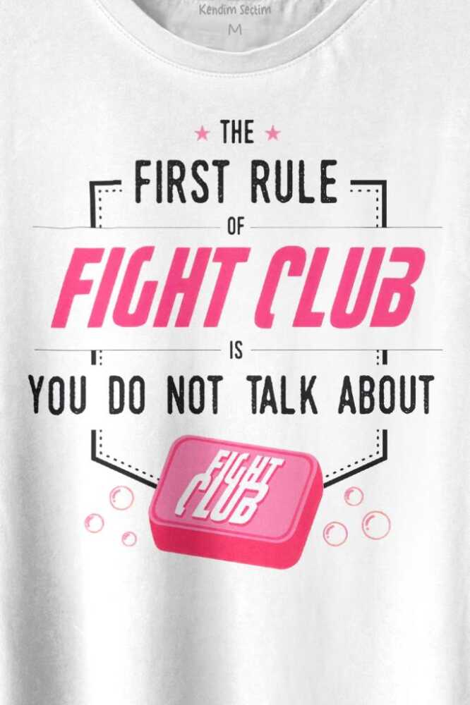 First Rule Of The Fight Club İlk Kural Baskılı Beyaz Tişört Unisex (1)