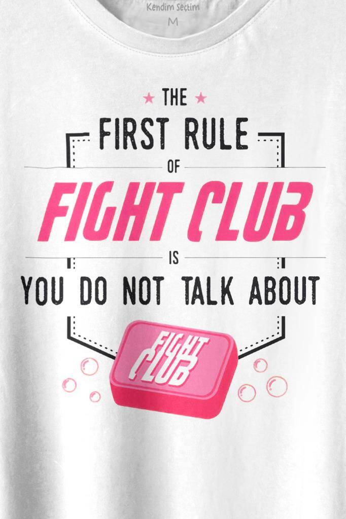 First Rule Of The Fight Club İlk Kural Baskılı Beyaz Tişört Unisex (1)