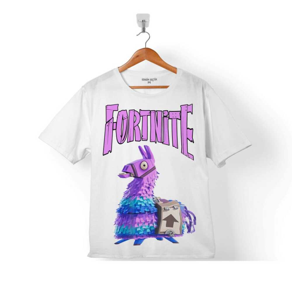 Fortnite Fort Nite Logo Lama Llama Çocuk Tişört Beyaz