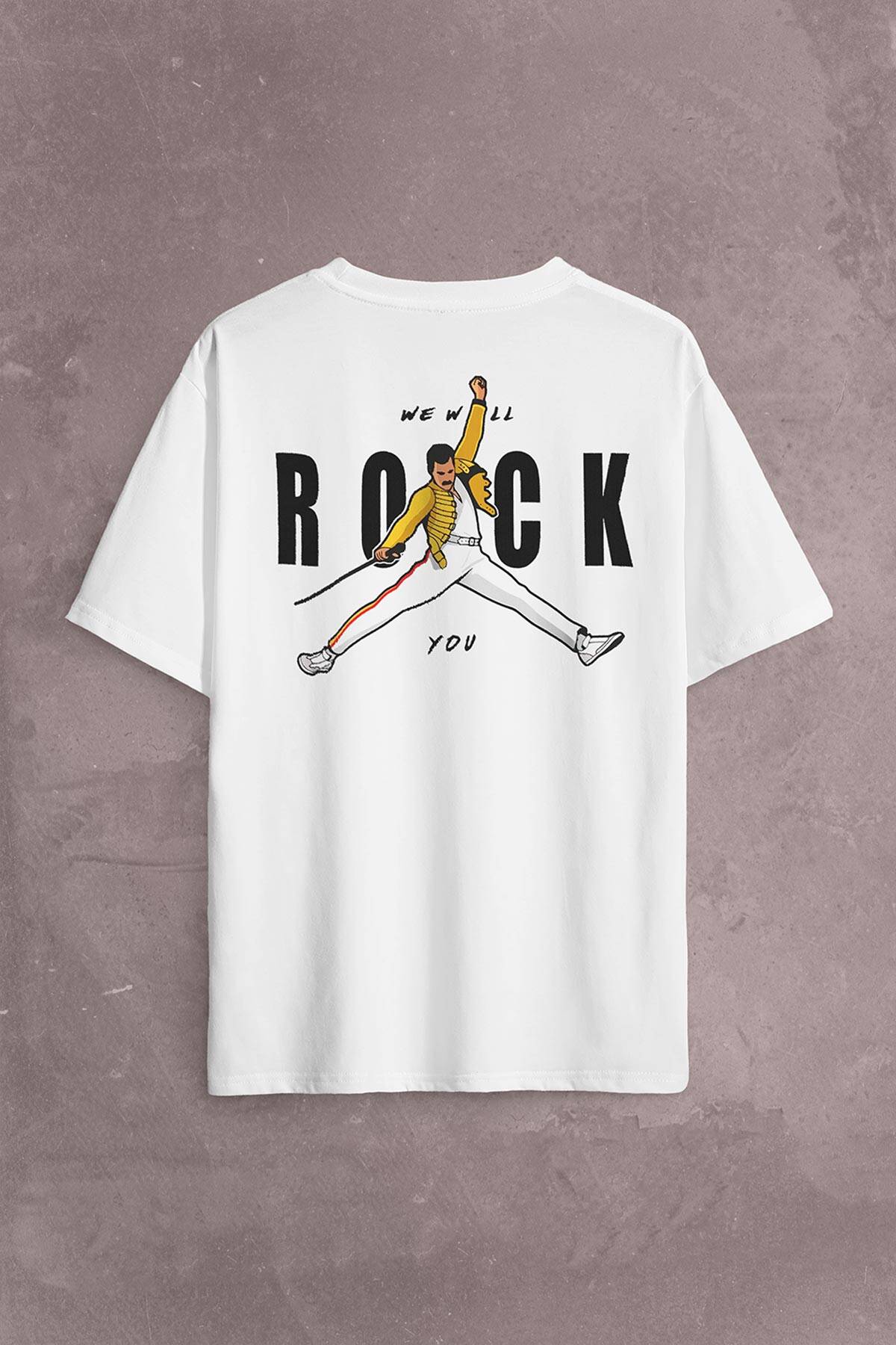 Freddie Mercury We Will Rock You Queen We Are The Champions Sırt Ön Baskılı Oversize Tişört Unisex T-Shirt