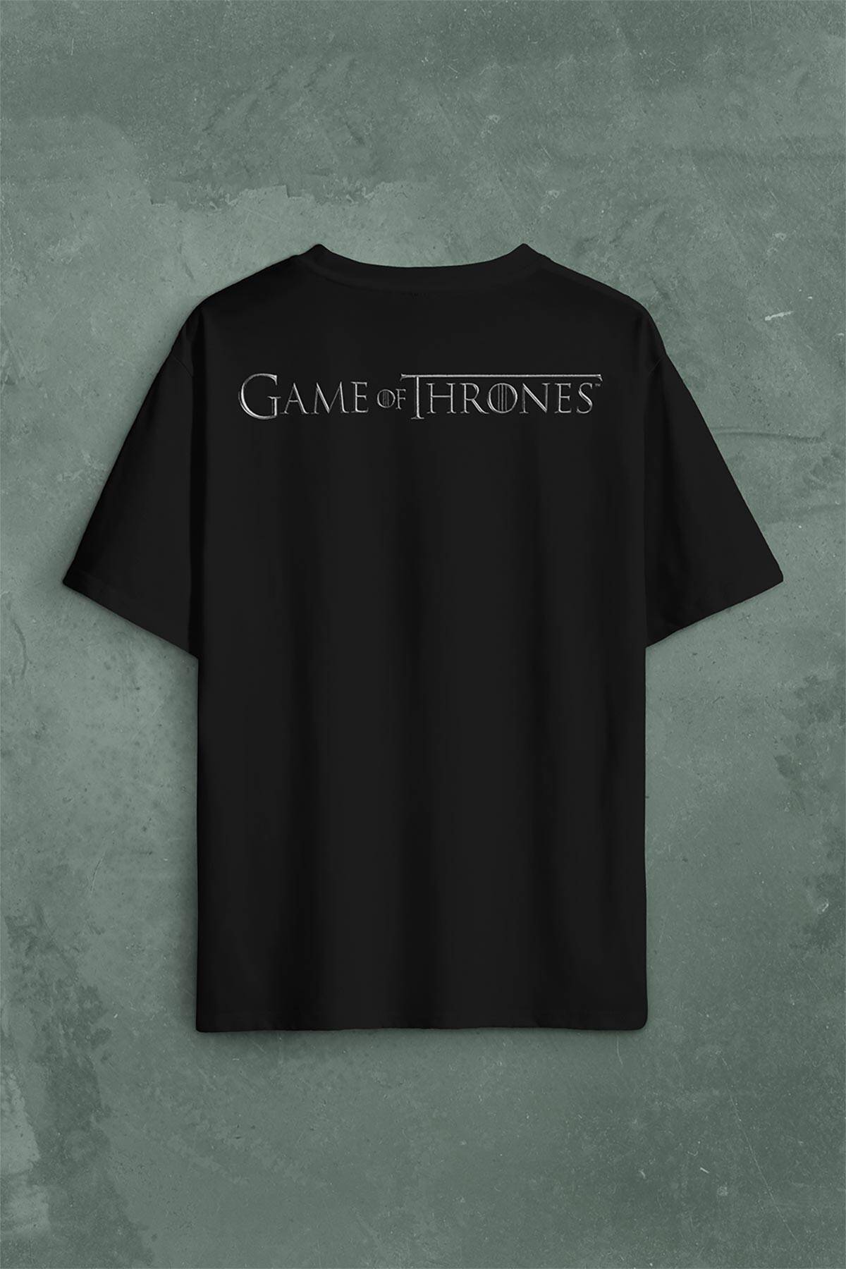 Game Of Thrones Logo Sırt Ön Baskılı Oversize Tişört Unisex (1)