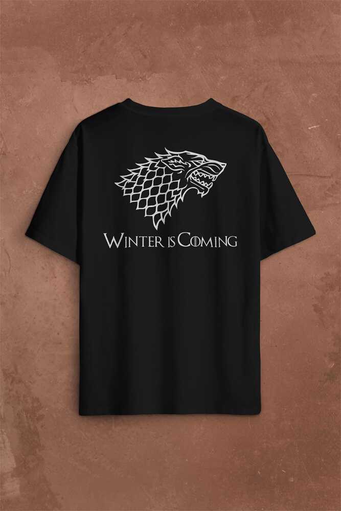 Game Of Thrones Winter Is Coming Sırt Ön Baskılı Oversize Tişört Unisex (1)