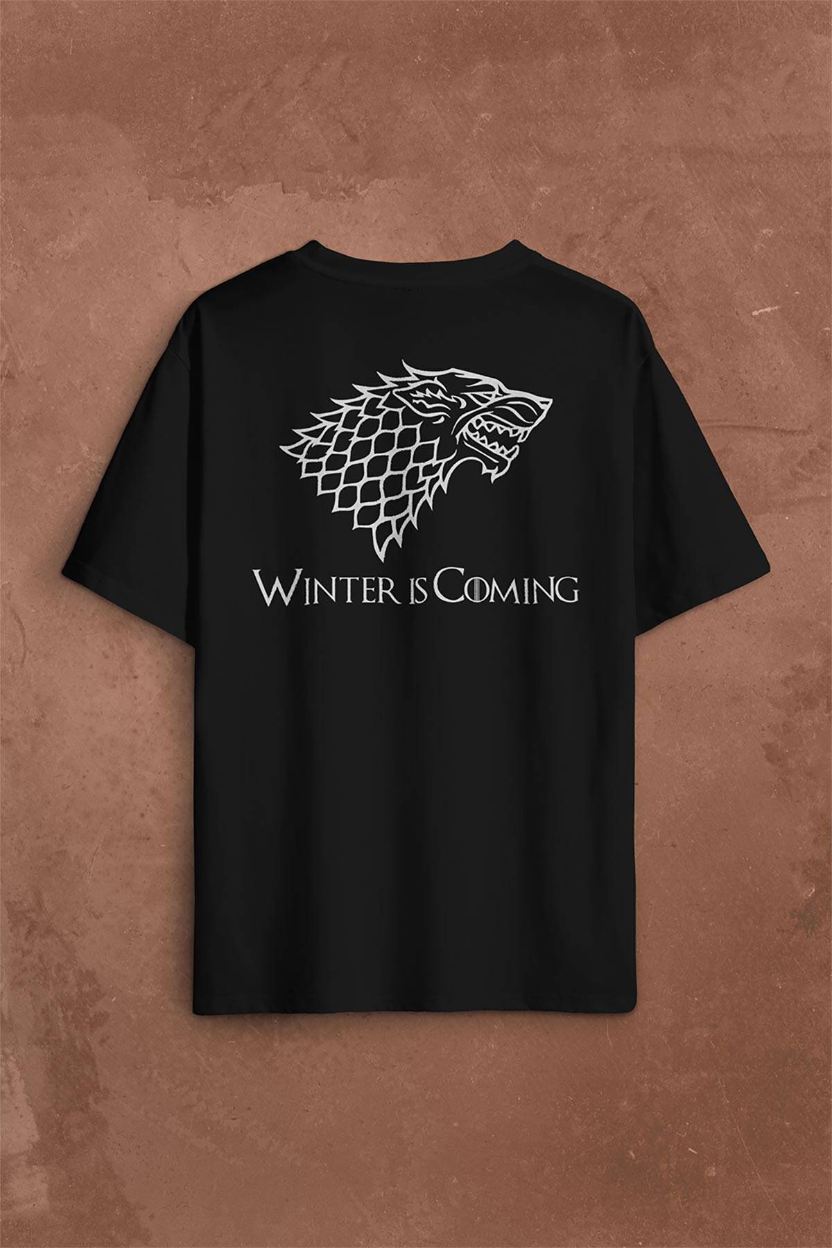 Game Of Thrones Winter Is Coming Sırt Ön Baskılı Oversize Tişört Unisex (1)