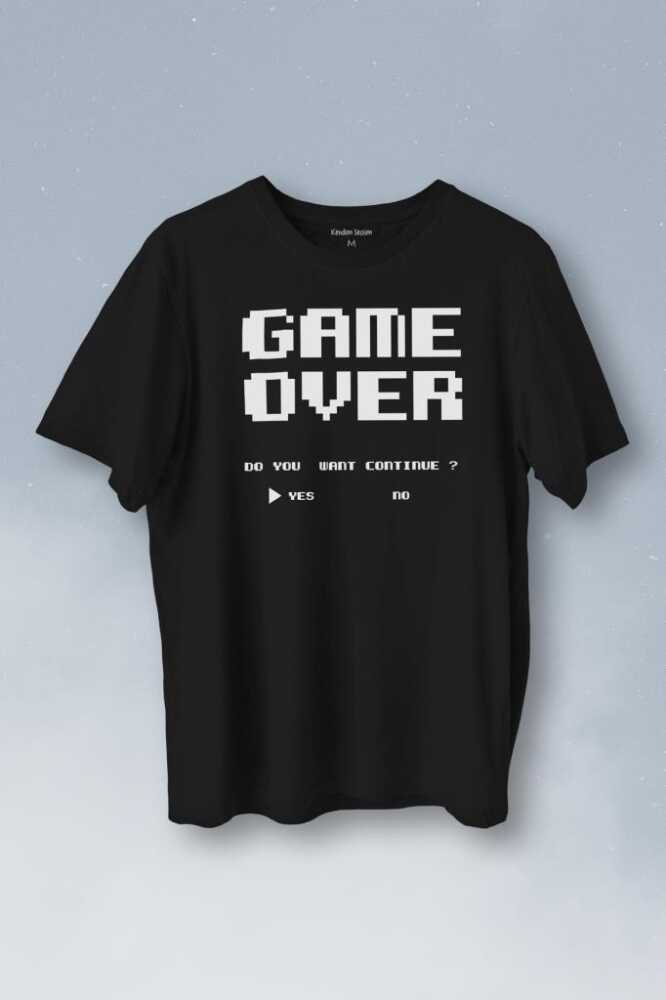 Game Over Atari Retro Pixel Oyun Baskılı Siyah Tişört Unisex