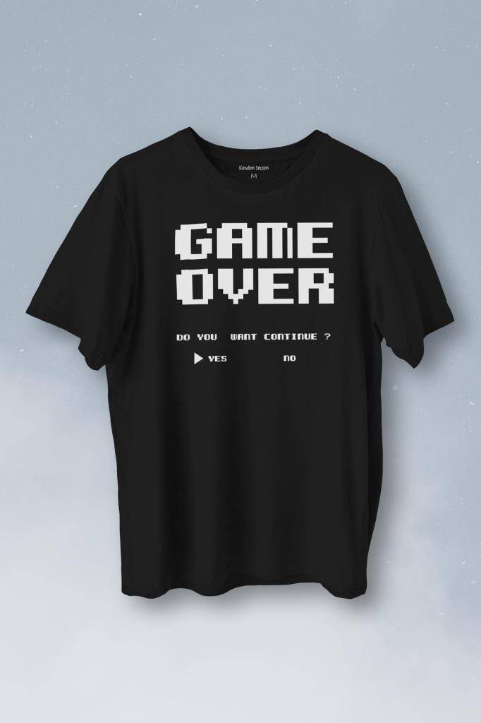 Game Over Atari Retro Pixel Oyun Baskılı Siyah Tişört Unisex