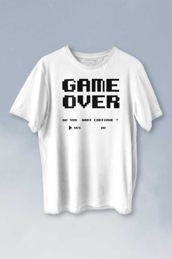 Game Over Atari Retro Pixel Oyun Baskılı Beyaz Tişört Unisex
