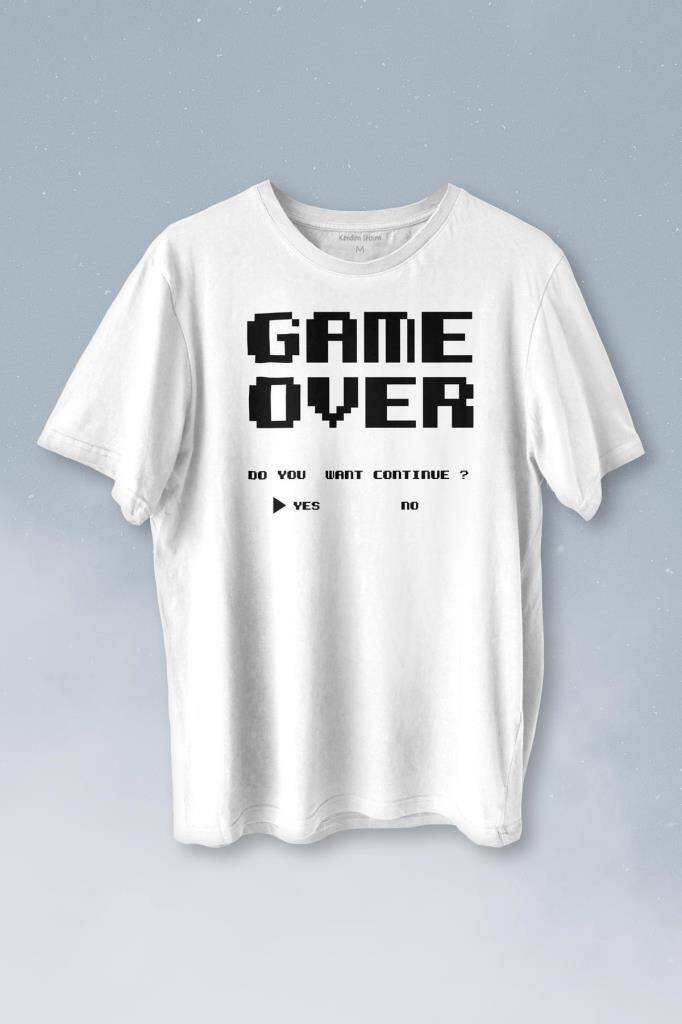 Game Over Atari Retro Pixel Oyun Baskılı Beyaz Tişört Unisex