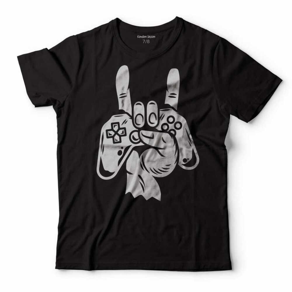 Game Rock İşareti Playstation Oyun Konsol Çocuk Tişört Siyah