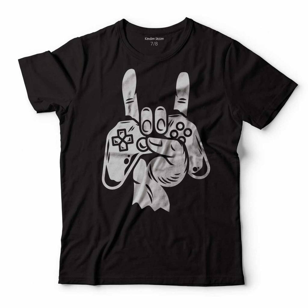 Game Rock İşareti Playstation Oyun Konsol Çocuk Tişört Siyah