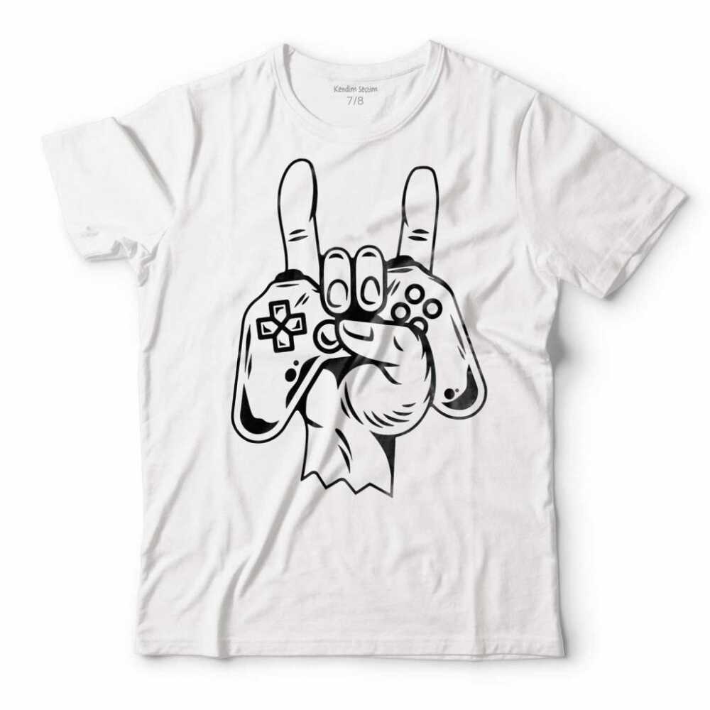 Game Rock İşareti Playstation Oyun Konsol Çocuk Tişört Beyaz
