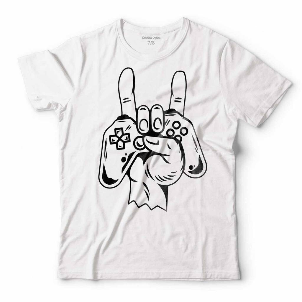 Game Rock İşareti Playstation Oyun Konsol Çocuk Tişört Beyaz