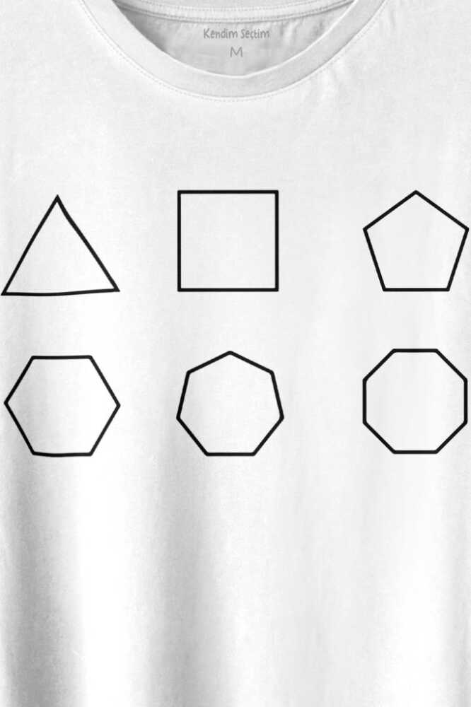 Geometri Çokgenler Üçgen Beşgen Altıgen Sekizgen Baskılı Beyaz Tişört Unisex (1)