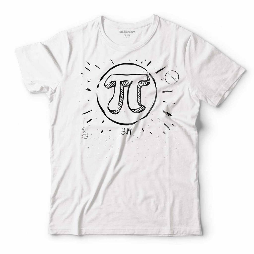 Geometrik Pi Sayısı Tasarımlı Beyaz Çocuk Tişört - 1