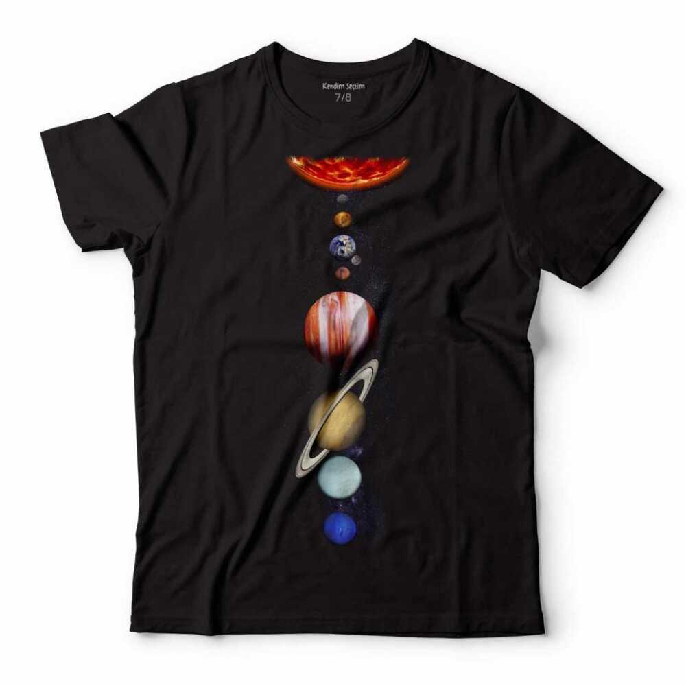Gezegenler Güneş Sistemi Solar System Uzay Cosmos Çocuk Tişört Siyah