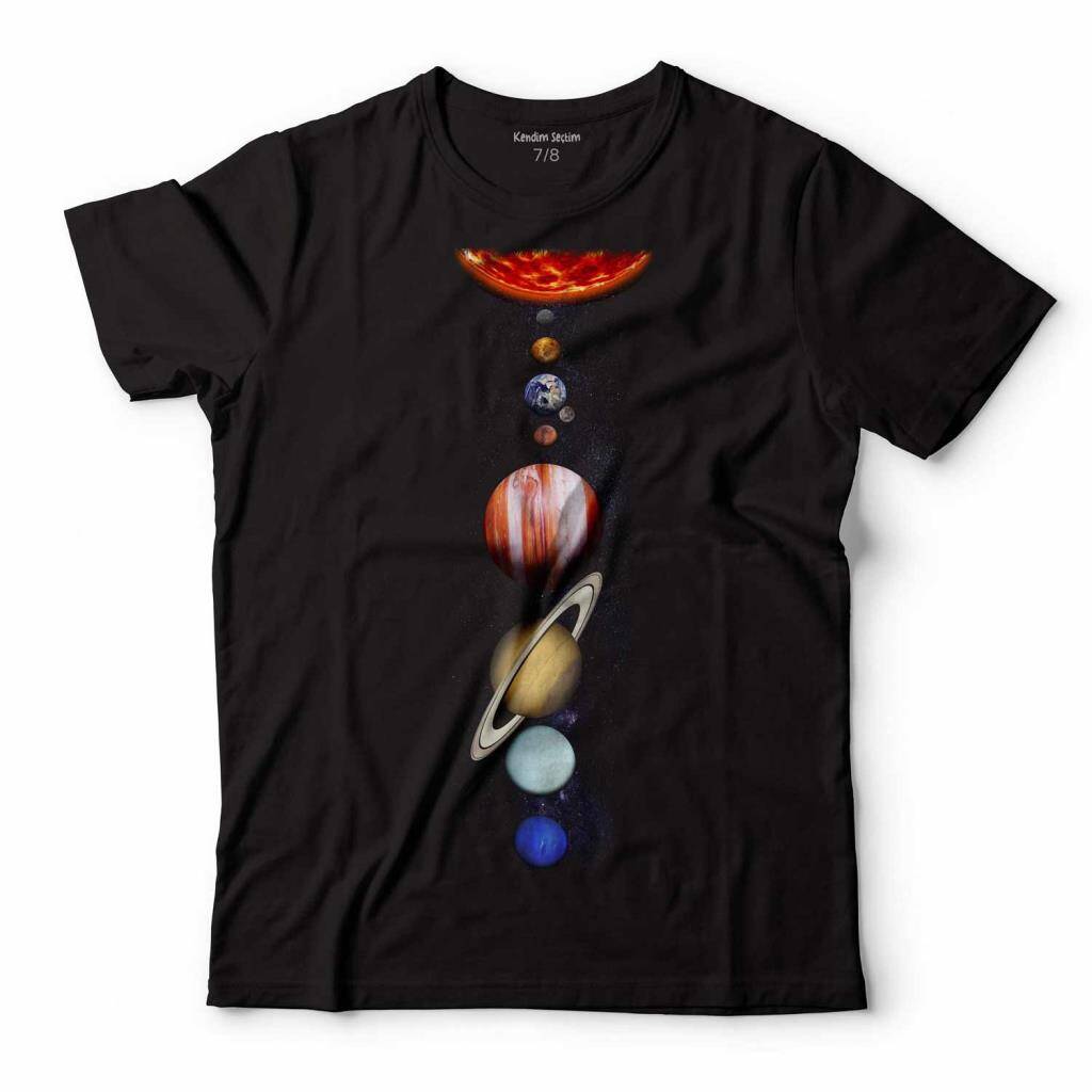 Gezegenler Güneş Sistemi Solar System Uzay Cosmos Çocuk Tişört Siyah