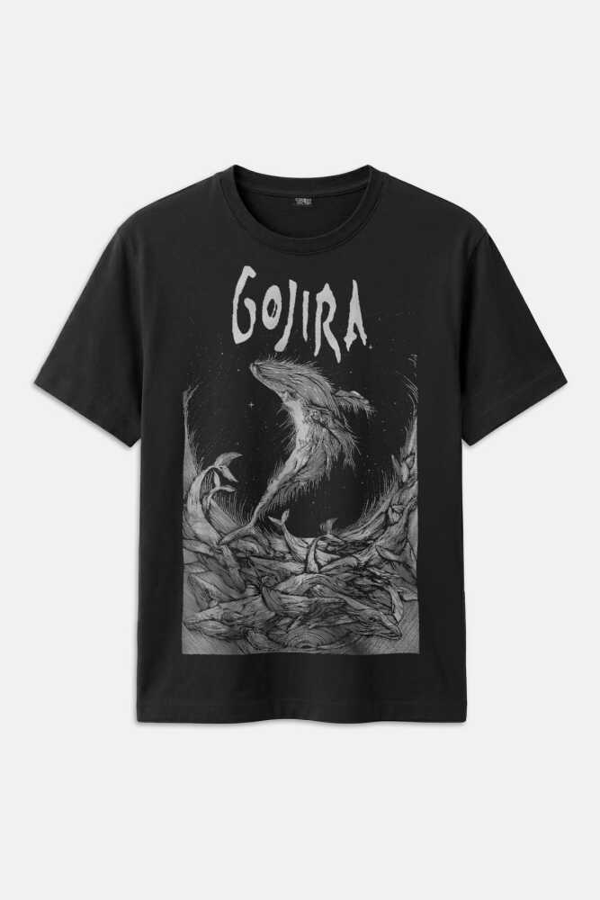Gojira Metal Music Baskılı Siyah Tişört Unisex