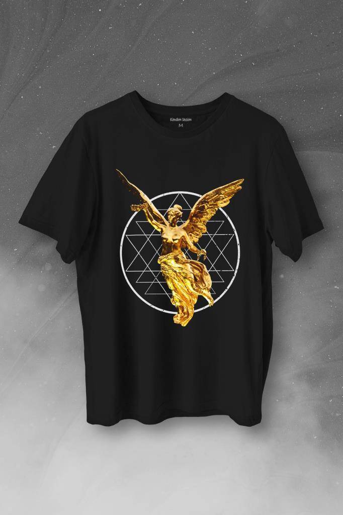 Golden Angel Altın Statue Heykel Urban Streetwear Baskılı Tişört Unisex