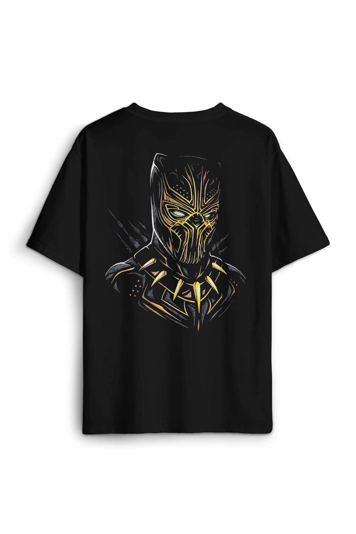 Golden Jaguar Black Panther Film Sırt Ön Baskılı Oversize Tişört Unisex