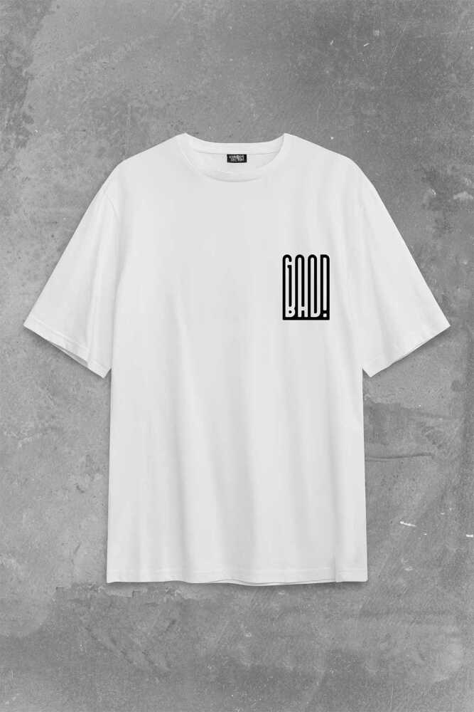 Good Bad Yazı Tipografi İyi Kötü Sırt Ön Baskılı Beyaz Oversize Tişört Unisex (1)