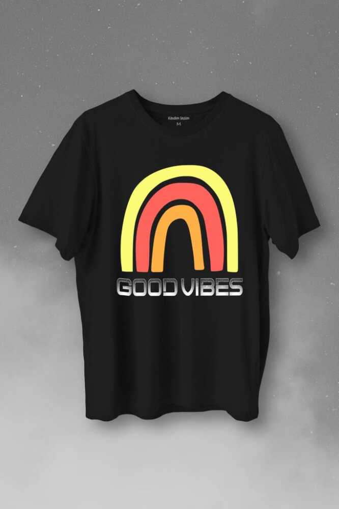 Good Vibes Gökkuşağı Rainbow Cinsiyet Eşitlik Özgürlüğü Baskılı Siyah Tişört Unisex