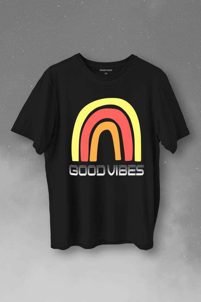 Good Vibes Gökkuşağı Rainbow Cinsiyet Eşitlik Özgürlüğü Baskılı Siyah Tişört Unisex