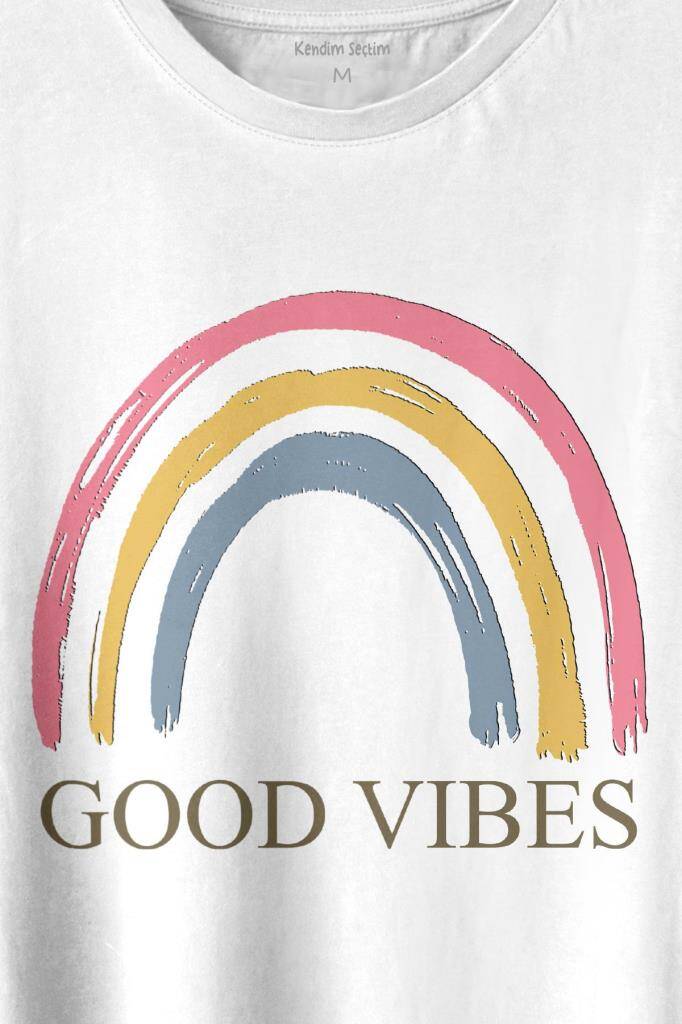 Good Vibes Pastel Gökkuşağı Rainbow Cinsiyet Eşitlik Özgürlüğü Baskılı Beyaz Tişört Unisex (1)