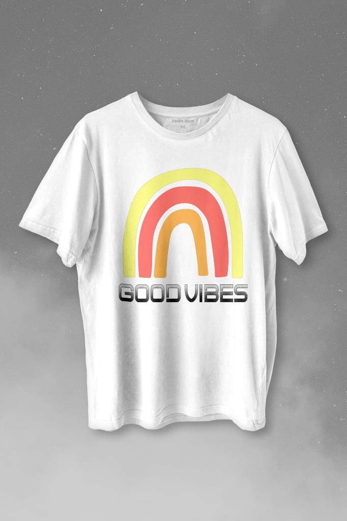 Good Vibes Gökkuşağı Rainbow Cinsiyet Eşitlik Özgürlüğü Baskılı Beyaz Tişört Unisex