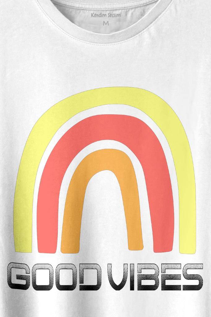 Good Vibes Gökkuşağı Rainbow Cinsiyet Eşitlik Özgürlüğü Baskılı Beyaz Tişört Unisex (1)