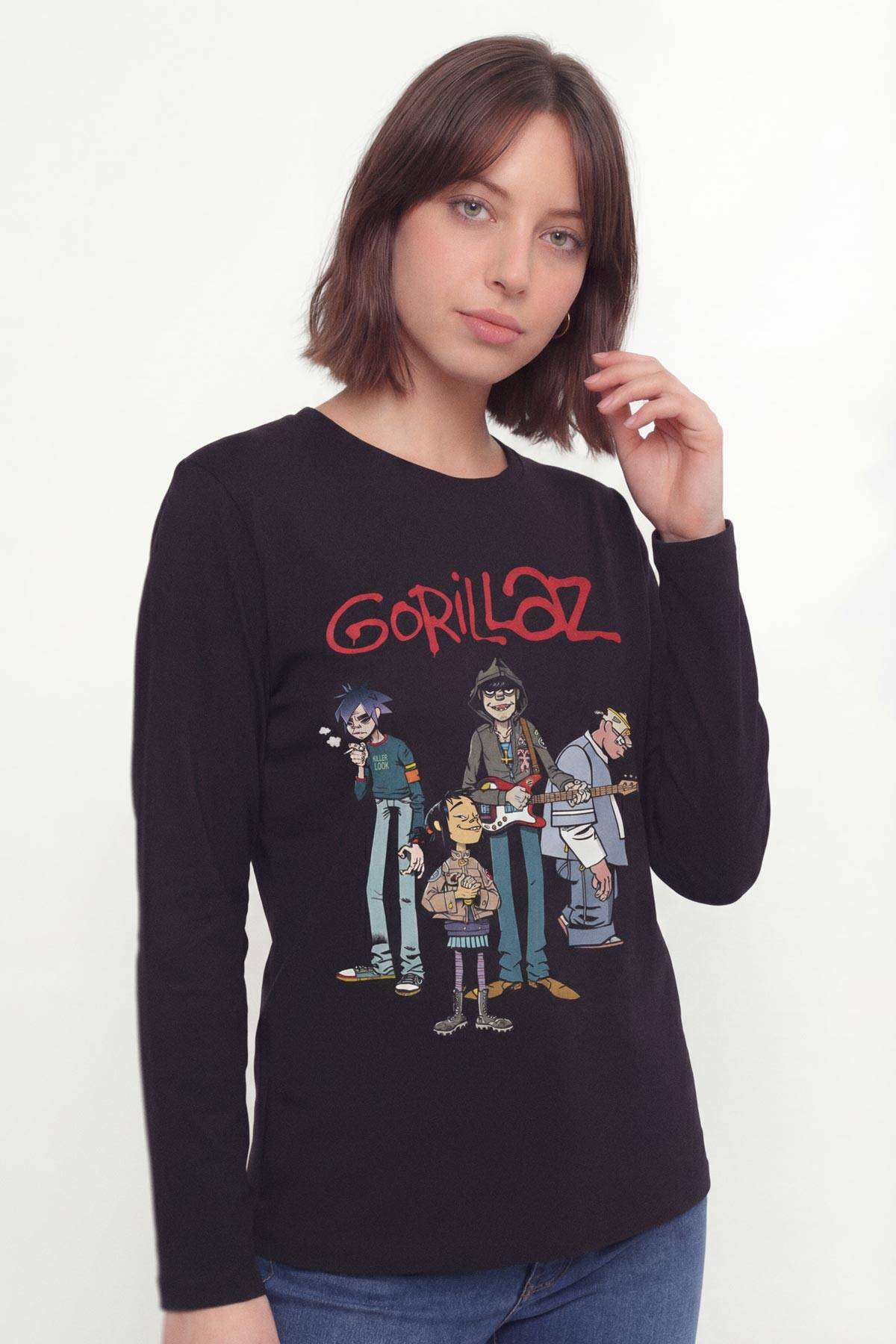 Gorillaz 2D Rock Band Blur Damon Albarn Feel Good Uzun Kollu Tişört Baskılı T-Shirt