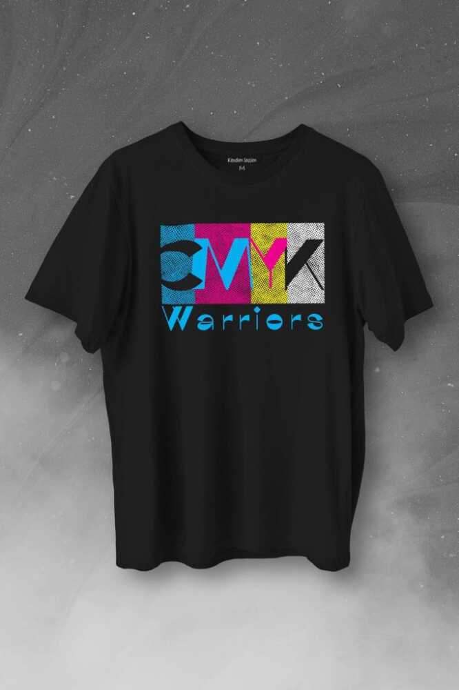 Grafiker CMYK Savaşçısı Warrior Tasarımcı Baskılı Siyah Tişört Unisex