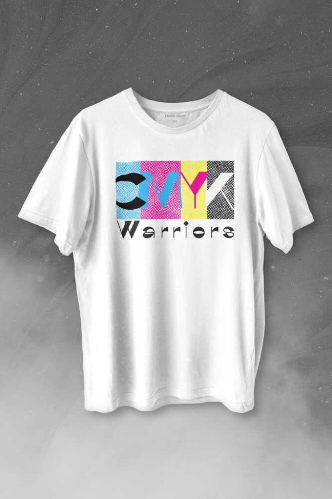 Grafiker CMYK Savaşçısı Warrior Tasarımcı Baskılı Beyaz Tişört Unisex