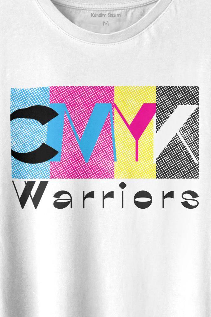 Grafiker CMYK Savaşçısı Warrior Tasarımcı Baskılı Beyaz Tişört Unisex (1)
