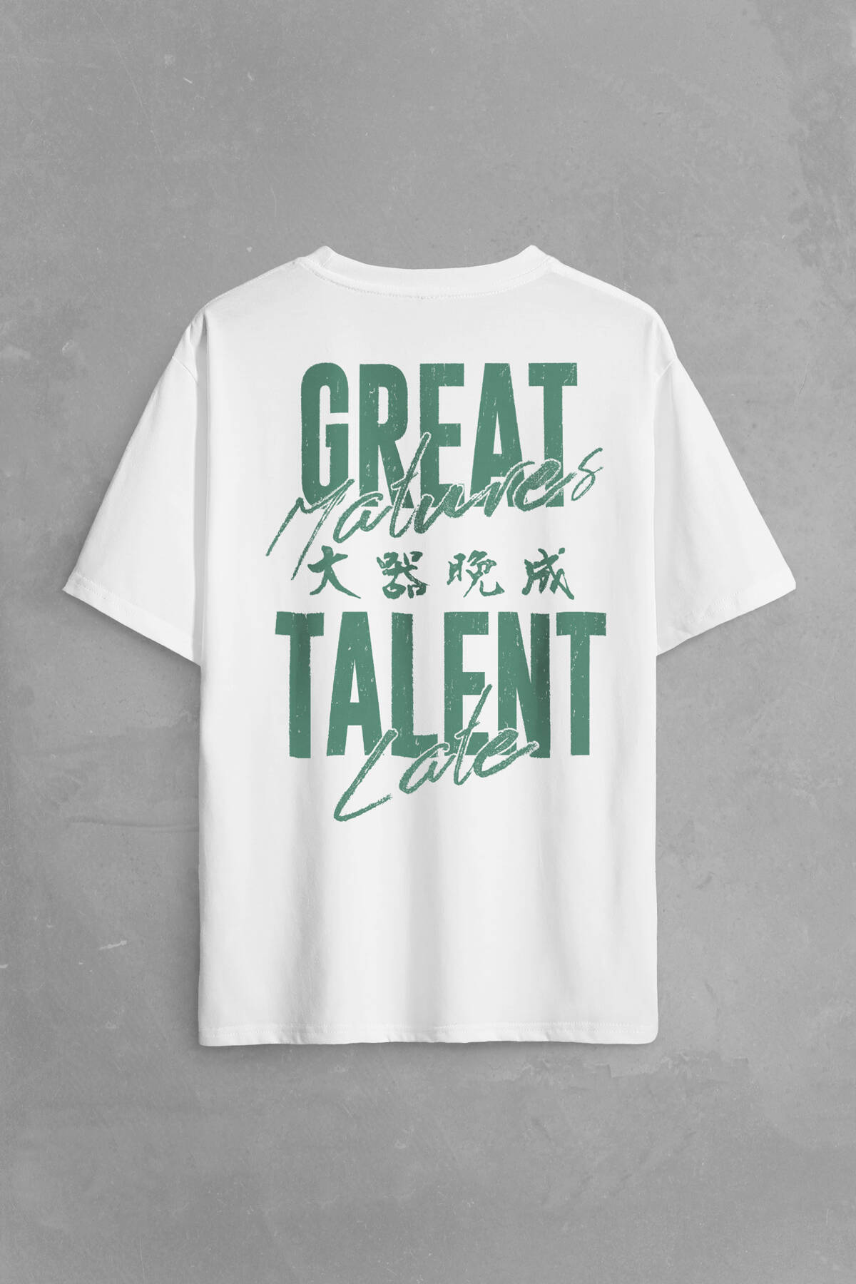 Great Talent Matures Late Japanese Japonca Yazı Baskılı Oversize Beyaz T-shirt