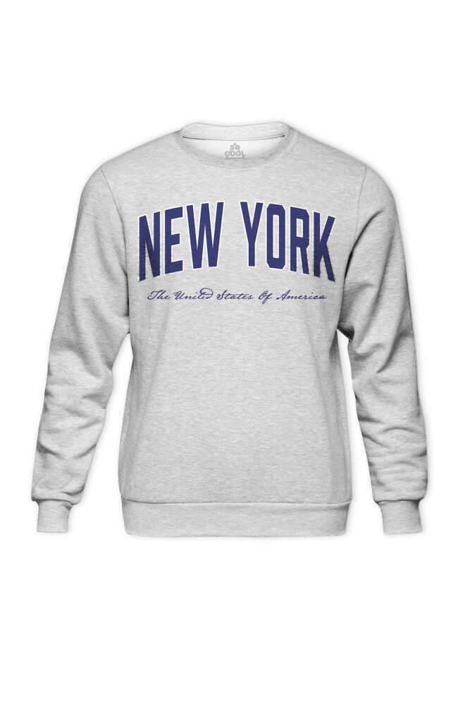 New York Yazı Baskılı Gri Renk Bisiklet Yaka Sweatshirt