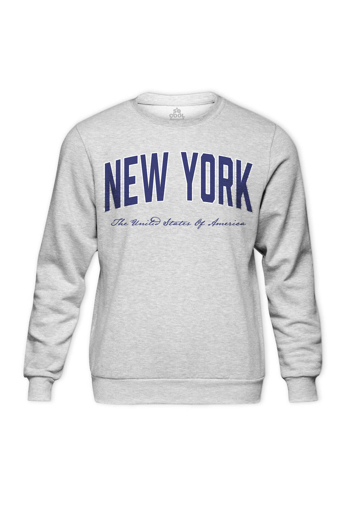 New York Yazı Baskılı Gri Renk Bisiklet Yaka Sweatshirt