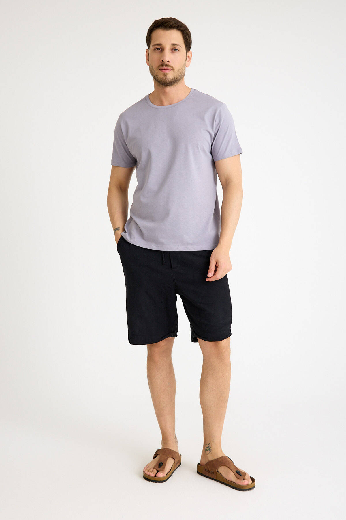 Gri Basic Erkek Regular Loose Fit Pamuklu Kısa Kollu Tişört
