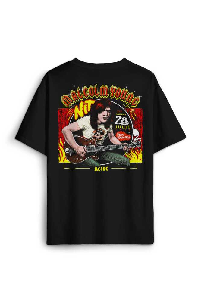 Guitar Malcolm Young AC/DC Gitar Hard Rock Music Baskılı Oversize Siyah Unisex Tişört