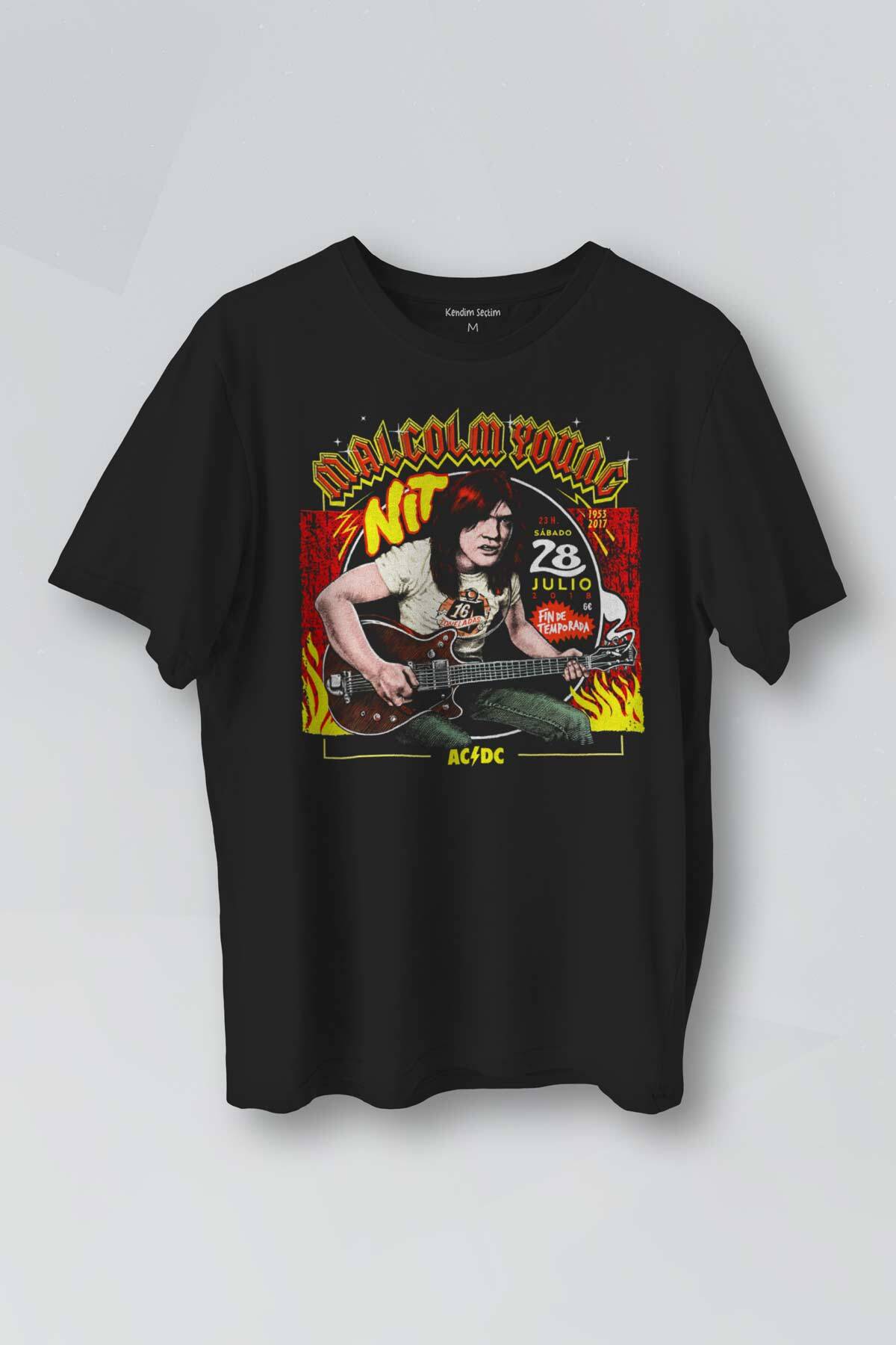 Guitar Malcolm Young AC/DC Gitar Hard Rock Music Baskılı Unisex Tişört - 1