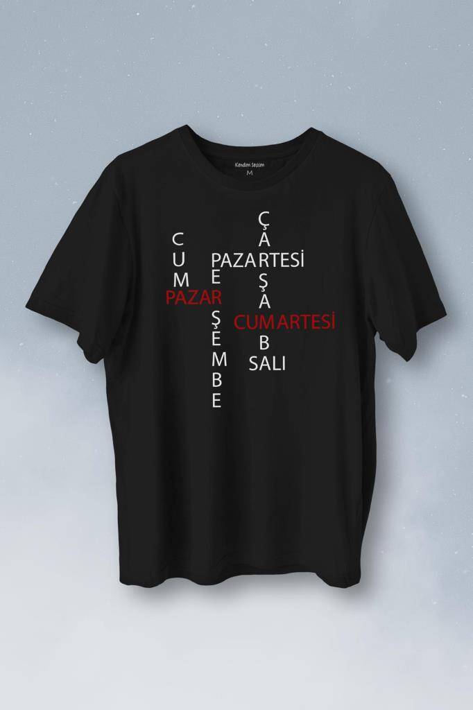 Günler Minimal Yazılı Baskılı Siyah Tişört Unisex