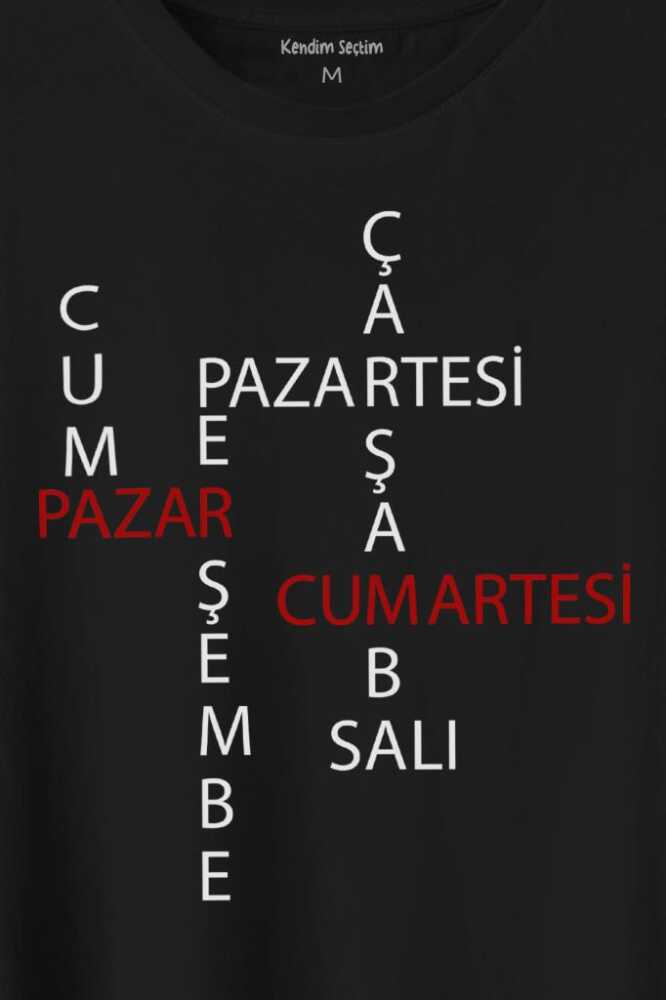 Günler Minimal Yazılı Baskılı Siyah Tişört Unisex (1)