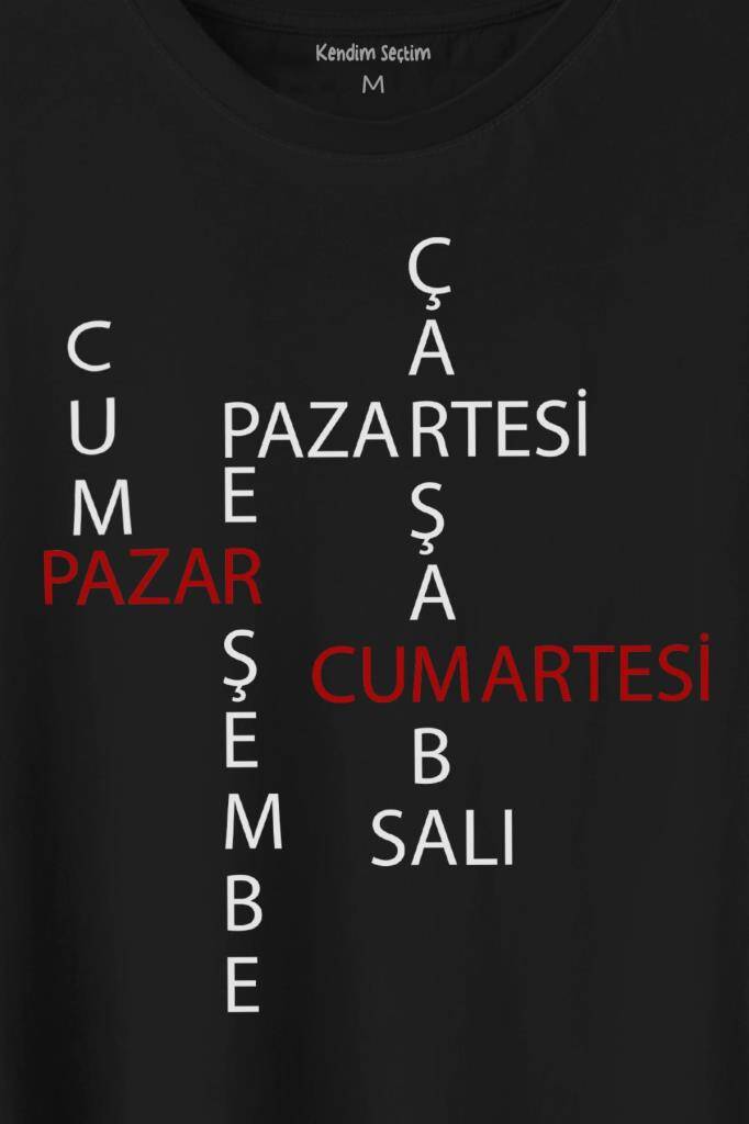 Günler Minimal Yazılı Baskılı Siyah Tişört Unisex (1)