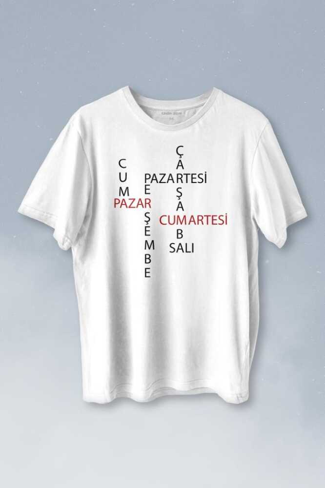 Günler Minimal Yazılı Baskılı Beyaz Tişört Unisex