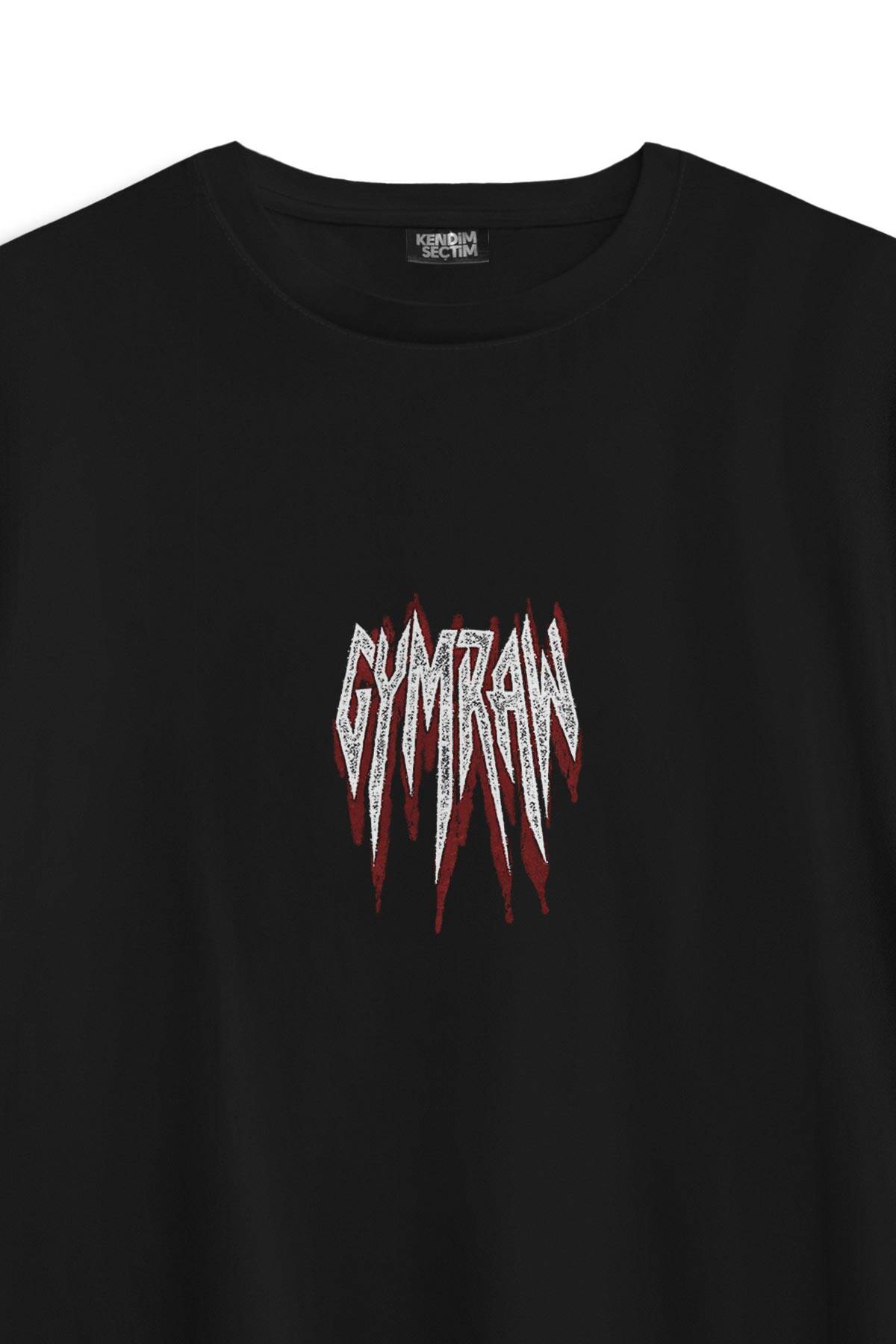 Gym Typo GymRaw Spor Fitness Gothic Beast Gotik Yazı Baskılı Siyah Oversize Tişört - 2