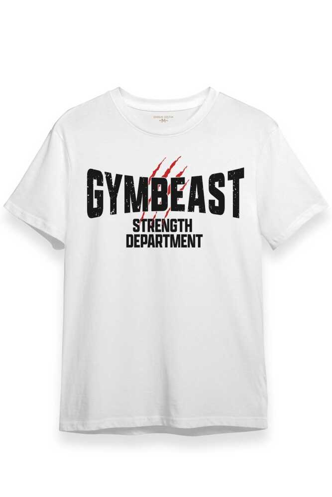 Gymbeast Strength Department Fitness Spor Gym Baskılı Beyaz Regular Fit T-shirt