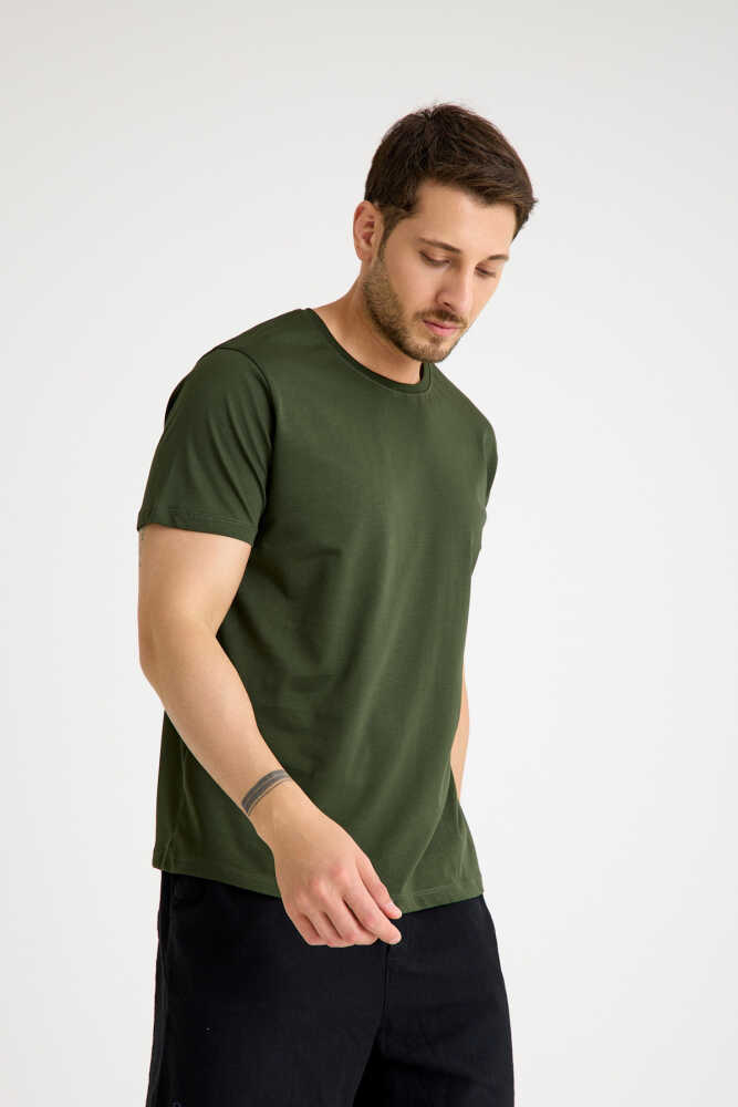Haki Tişört Basic Erkek Regular Loose Fit Pamuklu T-shirt Kısa Kollu - 1
